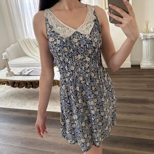 Purrr Melrose S 60s Inspired Blue Floral Collared A Line Mini Dress